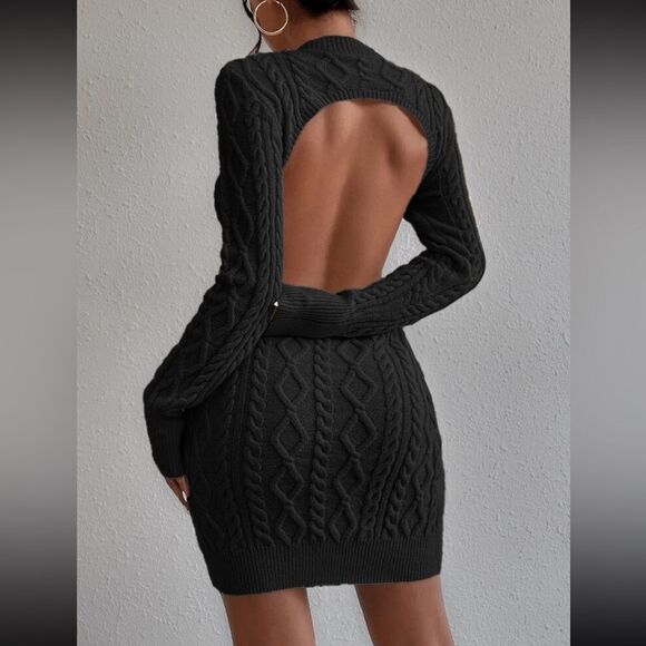 Cable Knit Backless Sweater Dress Black / 6(M) Never Worn Without Tag - Picture 1 of 4